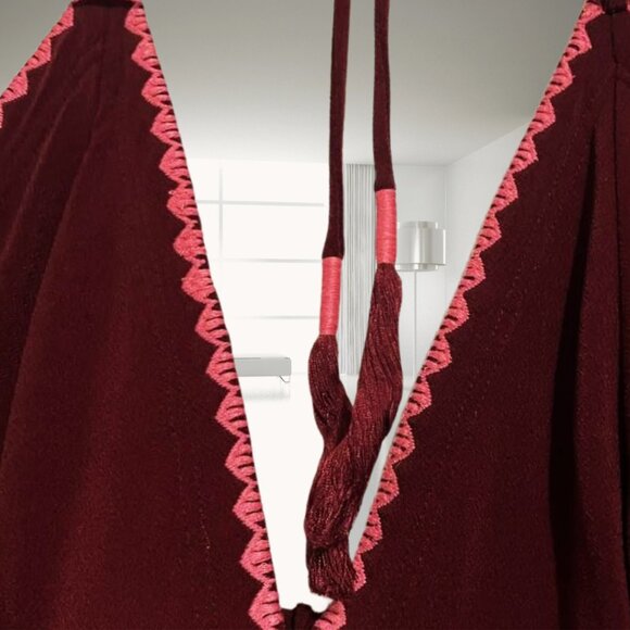 Express Burgundy Halter Maxi Dress with Pink Trim | Size Medium - Picture 7 of 13